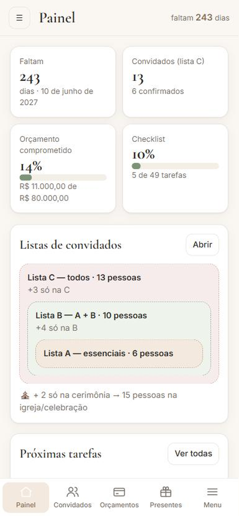 Painel da Missão Altar no celular
