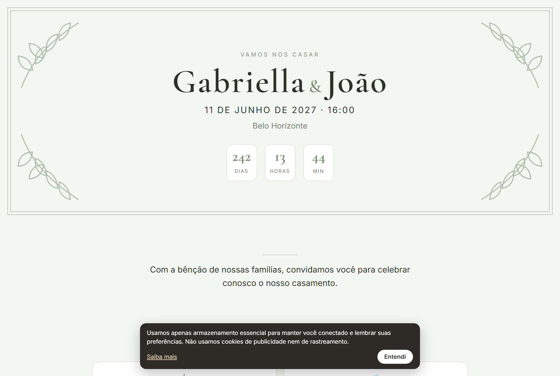 Site dos convidados aberto no computador